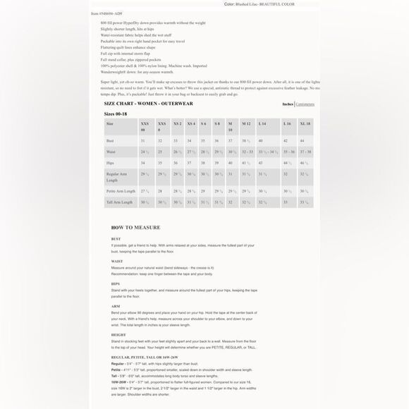 Land’s End women’s puffer hooded coat ultralight quilted down pack Lavender L - Picture 11 of 15